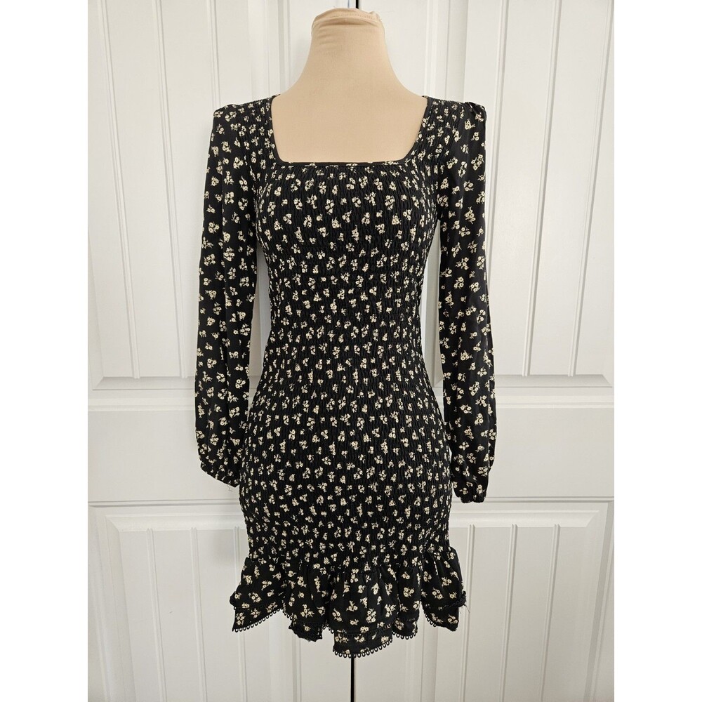 Lost + Wander Twilight Dreams Smocked Mini Dress Ruffle Ditzy Bodycon Sz XS